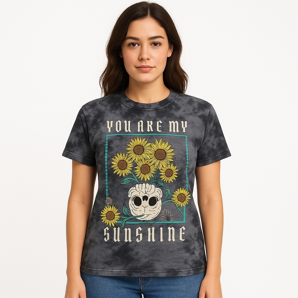 Vintage Unisex Tie-Dye Skull Sunflower Tee  M You Are My Sunshine  Cotton Grunge